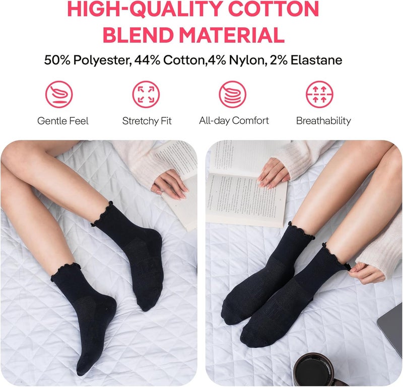 CoolMate Store 3 Pairs Womens Ruffle Socks, Cute Cotton Blend Crew Socks, Turn-Cuff Frilly Ankle Socks for Women - Image 4